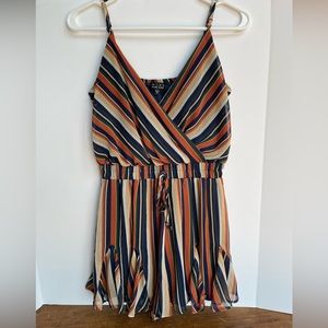 Trixxi Womens Romper Med cream navy orange green Striped sleeveless V Neck.